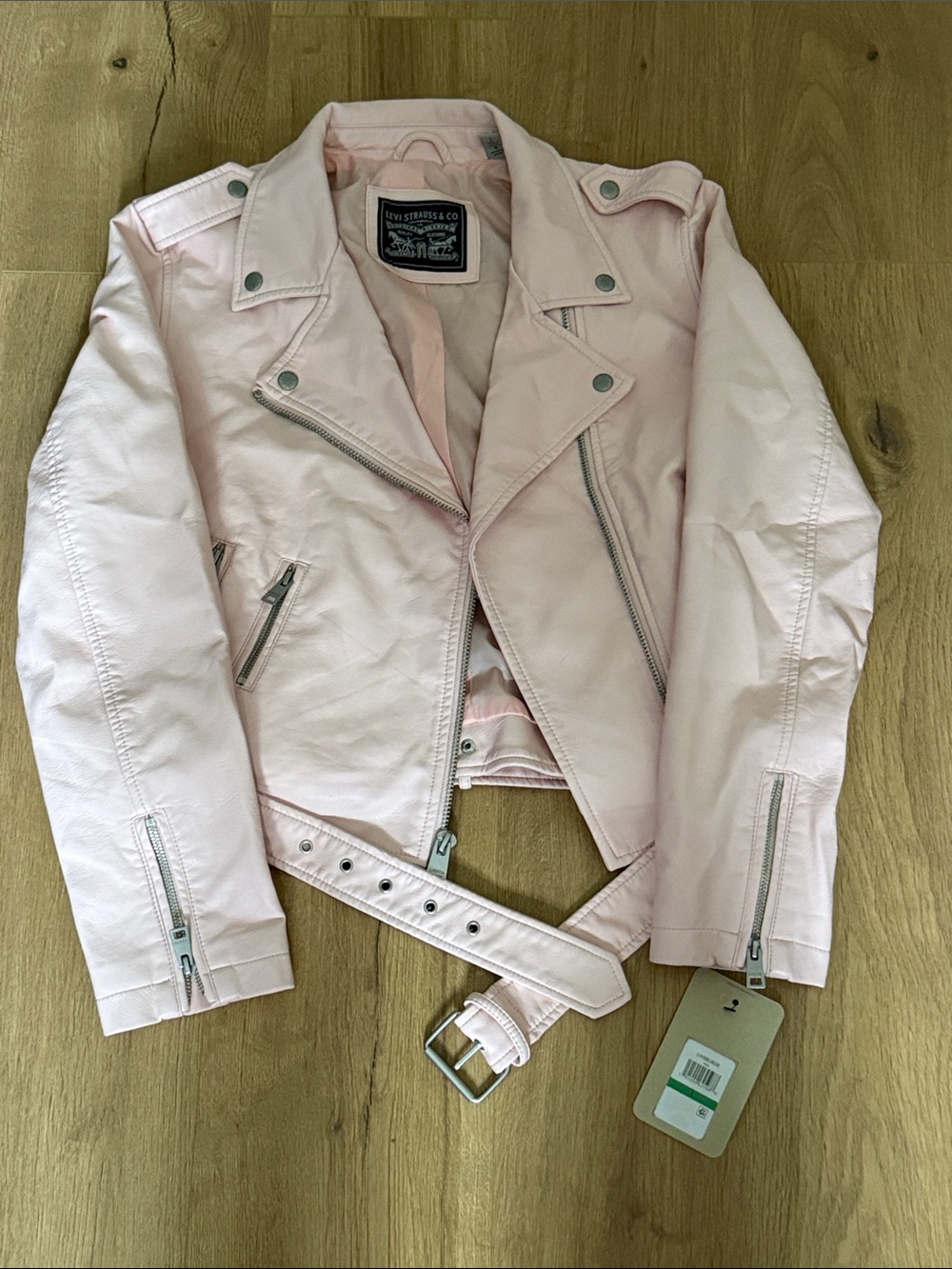 Levi's Pale Pink Moto Leather Jacket with Belt
